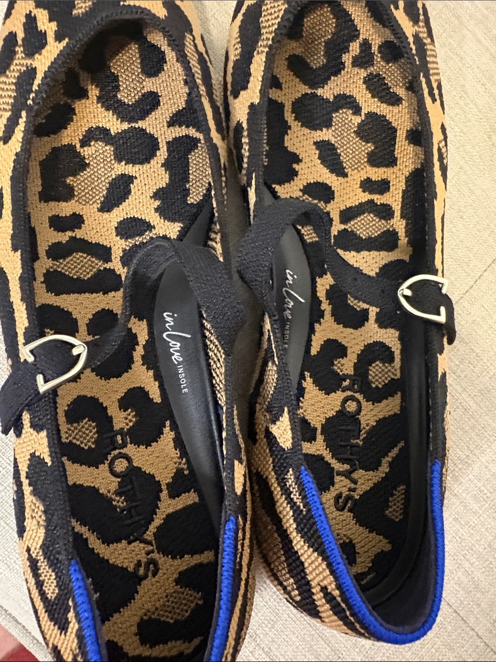 Rothy's Leopard the pointe ii Mary Jane Flats in Tan, Black & Blue Trim 9.5 - Picture 8 of 8
